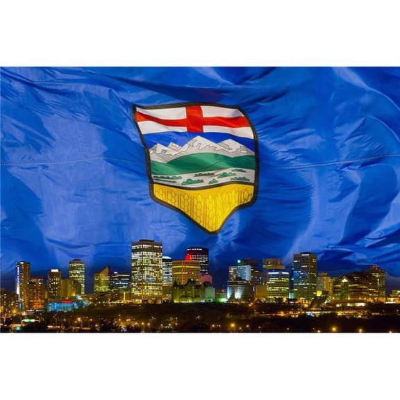 Flag of Alberta Over Edmonton Poster Print by Corey Hochachka, 17 x 11