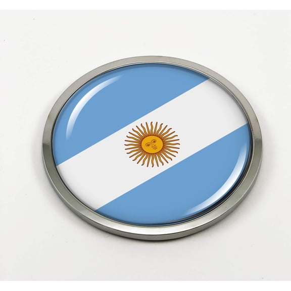 Flag of Argentina | 3D Domed CAR Emblem Badge Sticker Chrome Metal Round Bezel