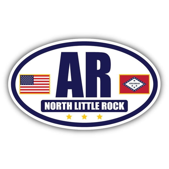 Flag of Arkansas / American Flag Oval 3M Vinyl Bumper Sticker Decal | Navy & Gold North Little Rock, AR Sticker Vinyl Decal