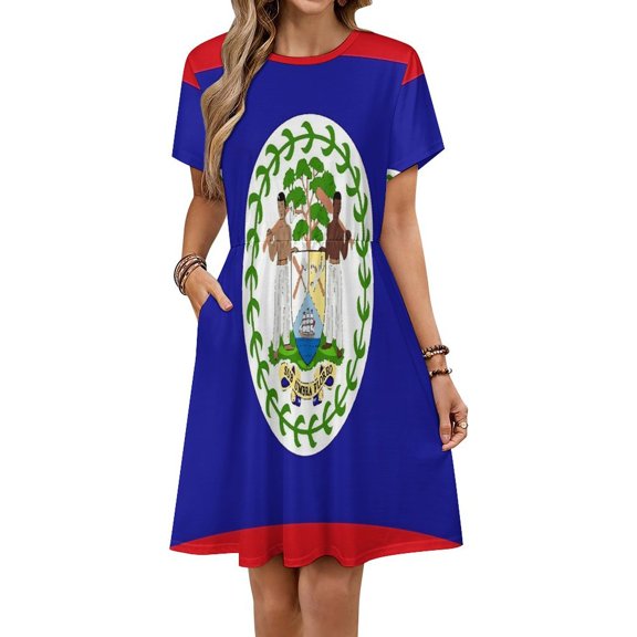 Flag of Belize Dress Fashion Beach Short Sleeve Dresses Female Party Printed Sundress