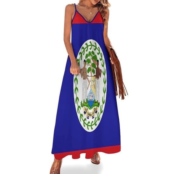Flag of Belize Sleeveless Suspender Dress Summer Fashion Casual Long Dress