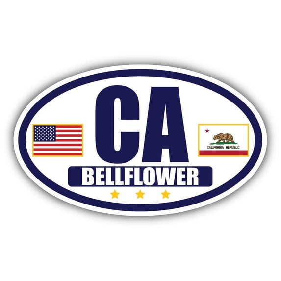 Flag of California / American Flag Oval 3M Vinyl Bumper Sticker Decal | Navy & Gold Bellflower, CA Sticker Vinyl Decal