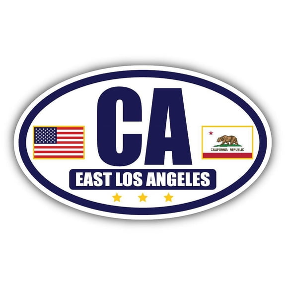 Flag of California / American Flag Oval 3M Vinyl Bumper Sticker Decal | Navy & Gold East Los Angeles, CA Sticker Vinyl Decal