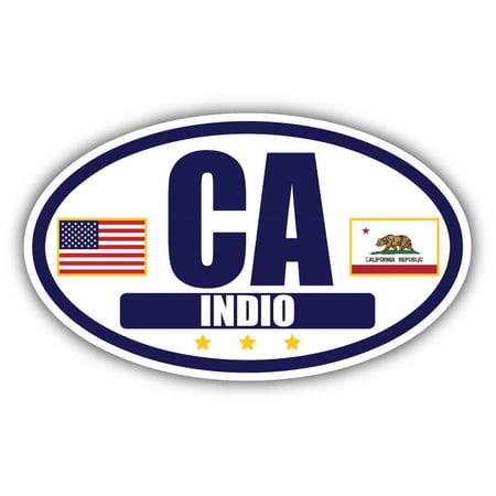 Flag of California / American Flag Oval 3M Vinyl Bumper Sticker Decal | Navy & Gold Indio, CA Sticker Vinyl Decal