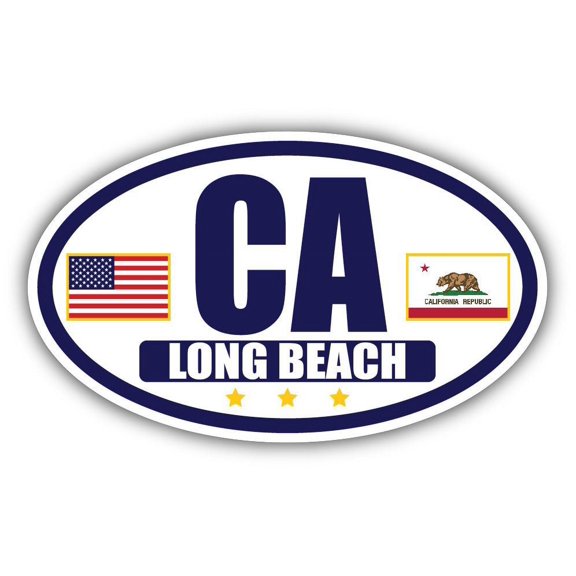 Flag of California / American Flag Oval 3M Vinyl Bumper Sticker Decal | Navy & Gold Long Beach, CA Sticker Vinyl Decal