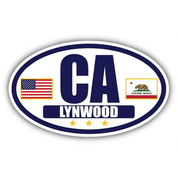 Flag of California / American Flag Oval 3M Vinyl Bumper Sticker Decal | Navy & Gold Lynwood, CA Sticker Vinyl Decal