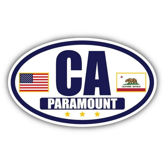 Flag of California / American Flag Oval 3M Vinyl Bumper Sticker Decal | Navy & Gold Paramount, CA Sticker Vinyl Decal