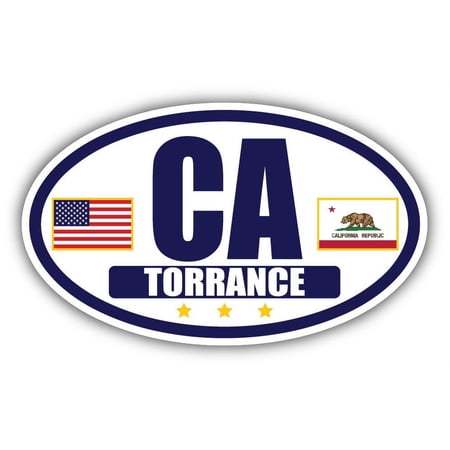 Flag of California / American Flag Oval 3M Vinyl Bumper Sticker Decal | Navy & Gold Torrance, CA Sticker Vinyl Decal