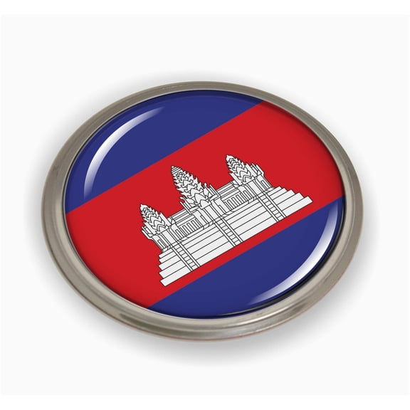 BestLicensePlateFrames Cambodia Flag 3D Domed Car Emblem Badge Sticker, Semi-Flexible Aluminum Round Bezel