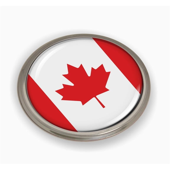 Flag of Canada | 3D Domed CAR Emblem Badge Sticker Semi-Flexible Aluminum Round Bezel