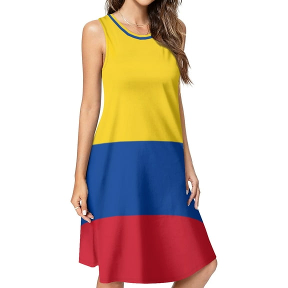 Flag of Colombia Spring Summer Dresses for Women Fashion T-shirt Dress Casual Sleeveless Loose Sundress with Pockets