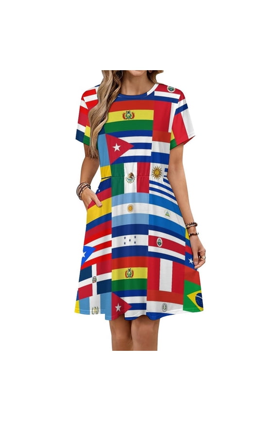 Flag of Countries Around The World Dress Fashion Beach Short Sleeve Dresses Female Party Printed Sundress