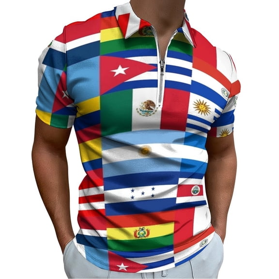 Flag of Countries Around The World Men Zipper T-shirt Summer Casual Short Sleeve T-shirt Top