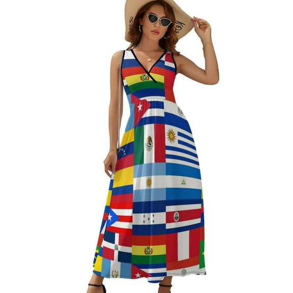 Flag of Countries Around The World Womens Night Club Maxi Dress V Neck Sleeveless Bohemia Long Dresses