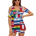 thumbnail image 1 of Flag of Countries Around The World Womens Summer V Neck Zipper Top Short Sleeve T Shirt Off Shoulder Top Casual Classy Loose Shirts, 1 of 7