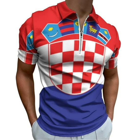 Flag of Croatia Men Zipper T-shirt Summer Casual Short Sleeve T-shirt Top