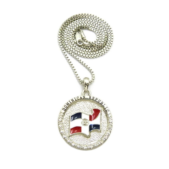 Flag of Cuba Pendant with 3mm Box Chain Necklace, Silver-Tone/30"