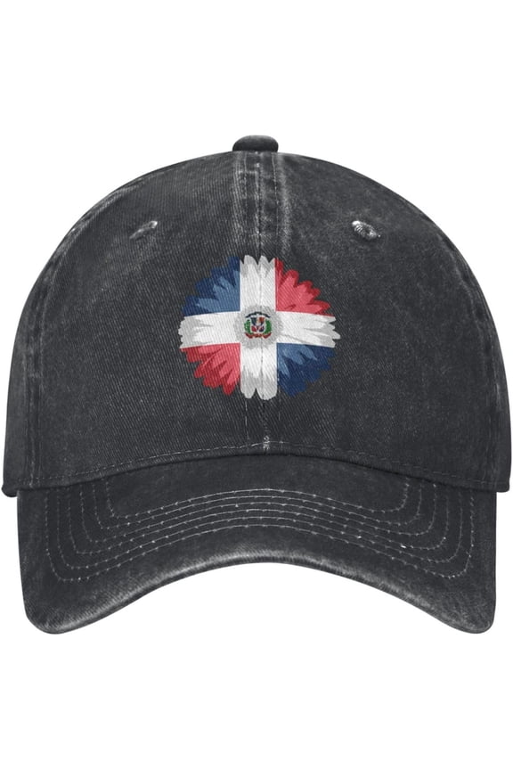 Flag of Dominican Gerbera Daisy Flower Hat Cotton Washed Denim Baseball Caps for Men Women