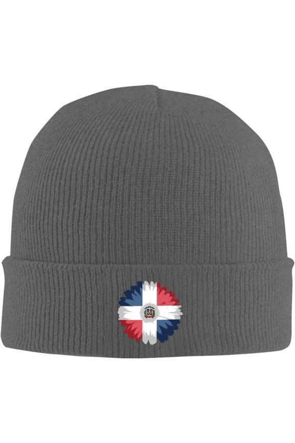 Flag of Dominican Gerbera Daisy Flower Warm Winter Hats Acrylic Knit Cuffed Beanie Cap Daily Beanies