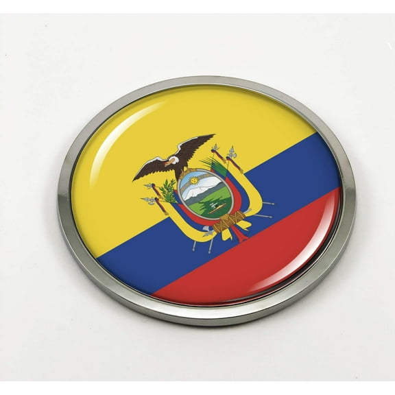 Ecuador Flag 3D Domed Round Automotive Emblem