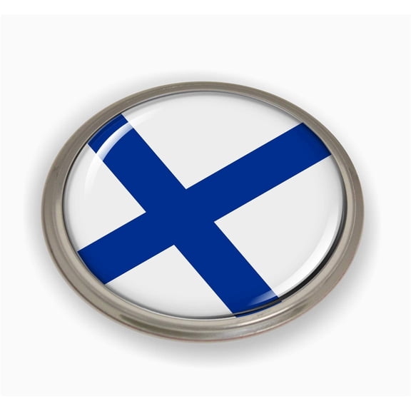 Flag of Finland | 3D Domed CAR Emblem Badge Sticker Semi-Flexible Aluminum Round Bezel