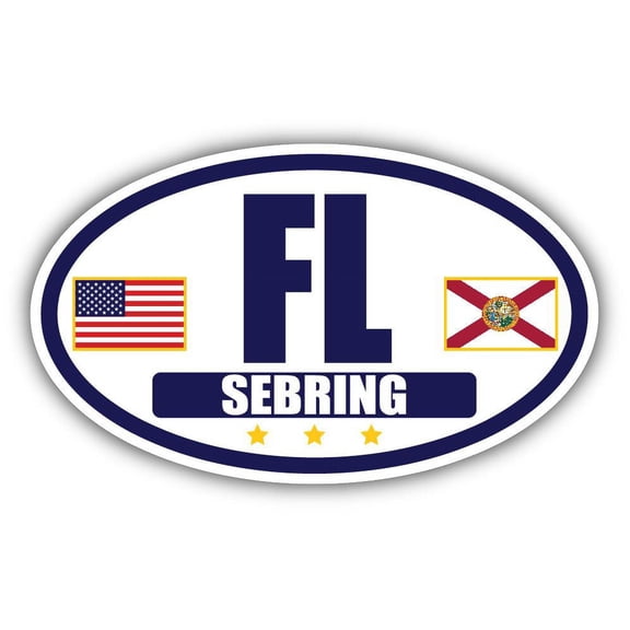 Flag of Florida / American Flag Oval 3M Vinyl Bumper Sticker Decal | Navy & Gold Sebring, FL Sticker Vinyl Decal