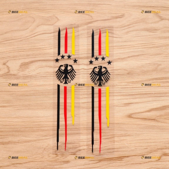 Flag of Germany German Eagle 4 Stars Champions Sticker Decal Vinyl - 2 Pack Black + Tricolor 8" - For Car Boat Laptop Cup No Background Die-cut