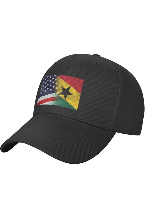 Flag of Ghana and USA Plain Baseball Caps Adjustable Washed Twill Low Profile Dad Hats for Men Women Black