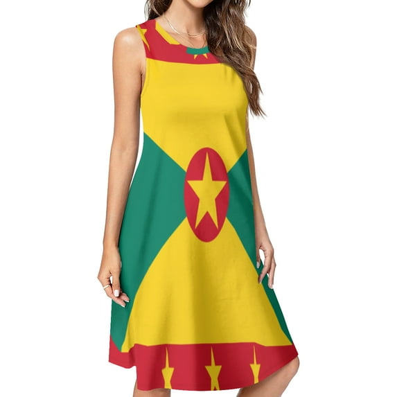 Flag of Grenada Spring Summer Dresses for Women Fashion T-shirt Dress Casual Sleeveless Loose Sundress with Pockets
