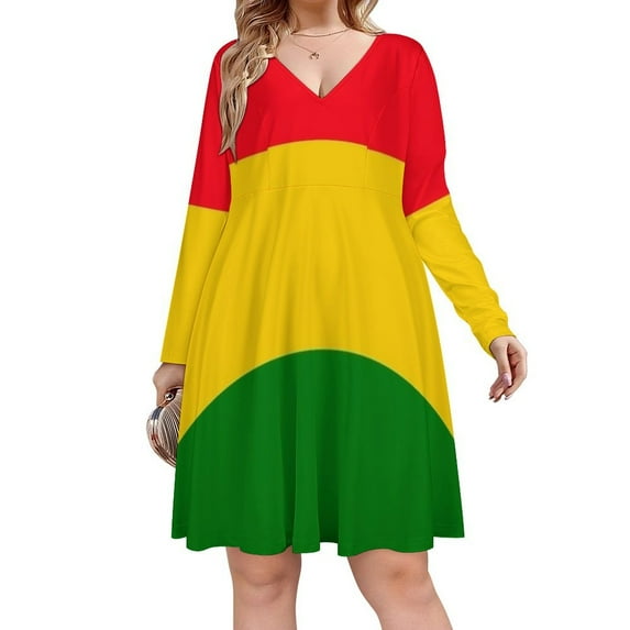 Flag of Guinea Long Sleeve Dresses For Women Vintage Elegant Party Dress Oversized V-neck Dress S-8XL