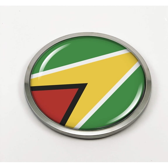 Flag of Guyana | 3D Domed CAR Emblem Badge Sticker Chrome Metal Round Bezel