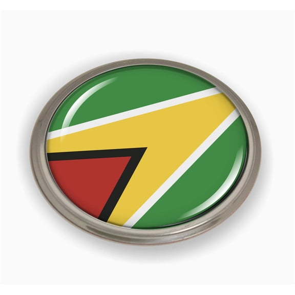 Flag of Guyana | 3D Domed CAR Emblem Badge Sticker Semi-Flexible Aluminum Round Bezel