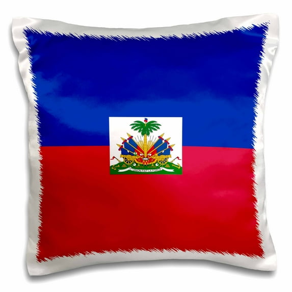 3dRose, Flag of Haiti - Dark navy blue and red with Haitian coat of arms - Caribbean country world souvenir, 16x16 inch Pillow Case