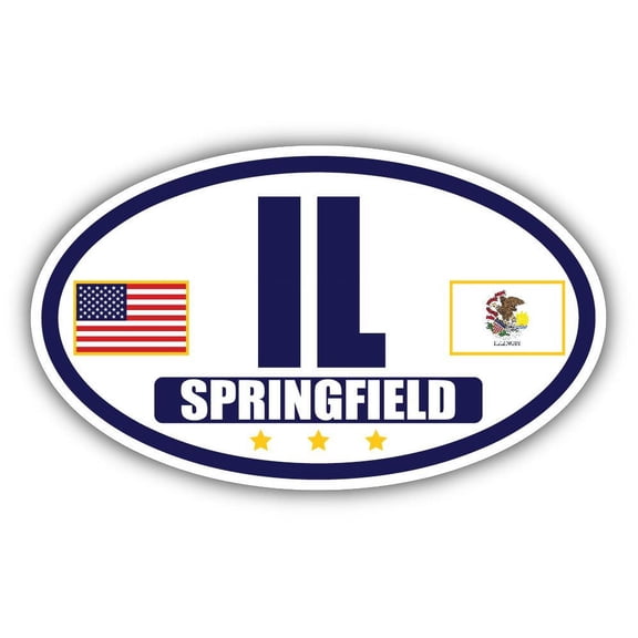 Flag of Illinois / American Flag Oval 3M Vinyl Bumper Sticker Decal | Navy & Gold Springfield, IL Sticker Vinyl Decal