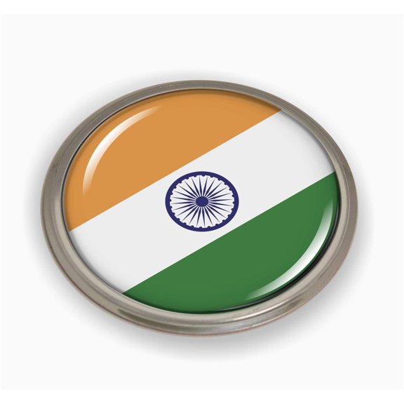 Flag of India | 3D Domed CAR Emblem Badge Sticker Semi-Flexible Aluminum Round Bezel