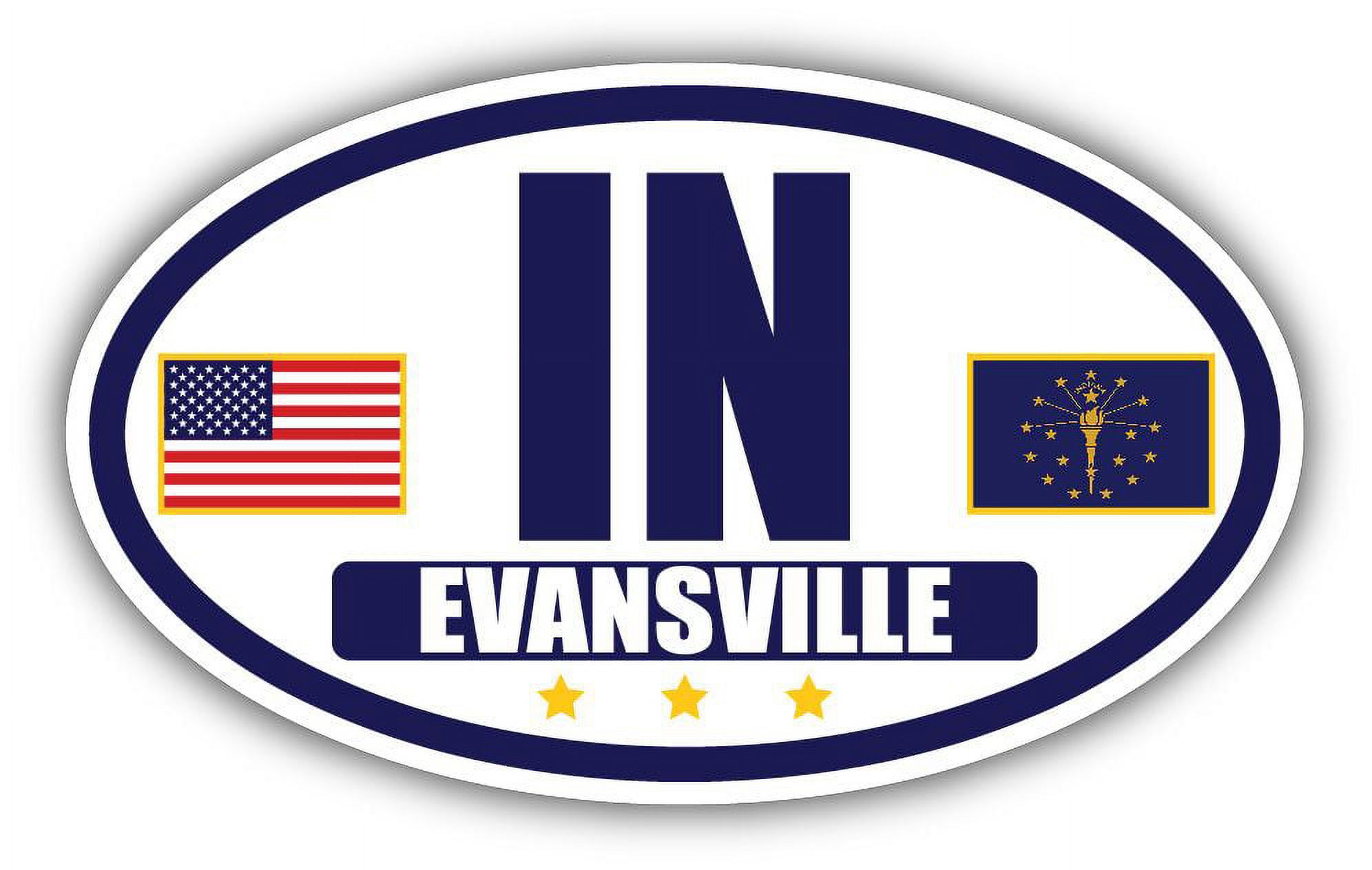 Flag of Indiana / American Flag Oval 3M Vinyl Bumper Sticker Decal