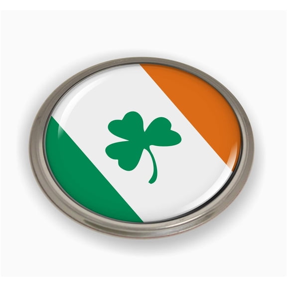 Ireland Flag and Shamrock 3D Domed Round Automotive Emblem