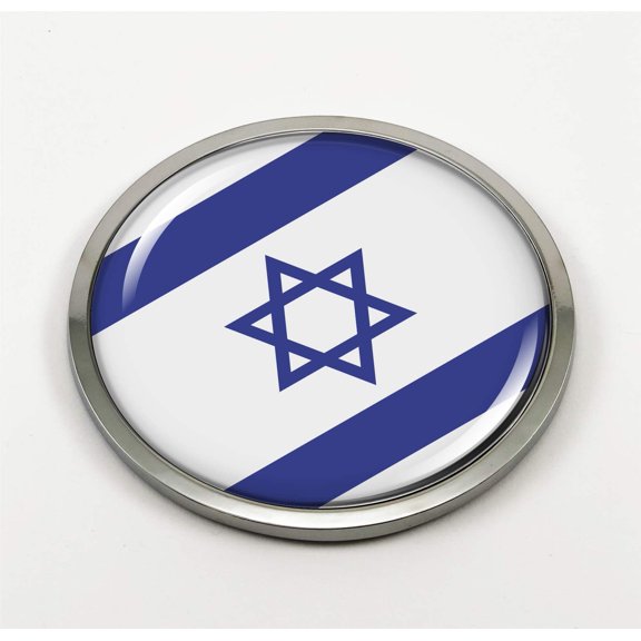 Flag of Israel | 3D Domed CAR Emblem Badge Sticker Chrome Metal Round Bezel