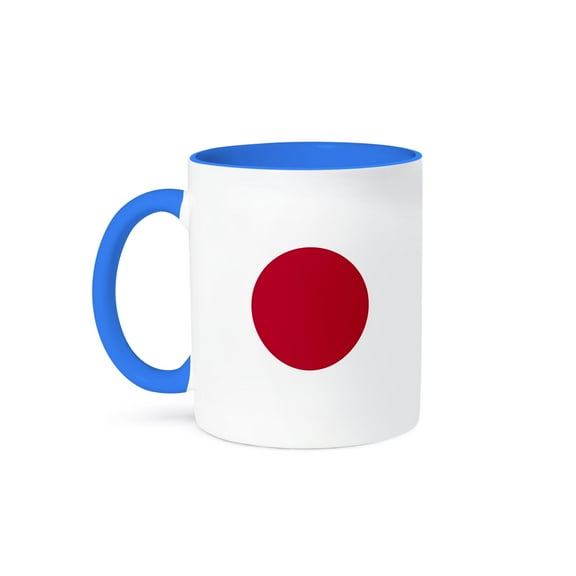 3dRose, Flag of Japan square - Japanese Red sun disc dot circle on white - Nisshoki Hinomaru - world country, 11oz Two-Tone Blue Mug