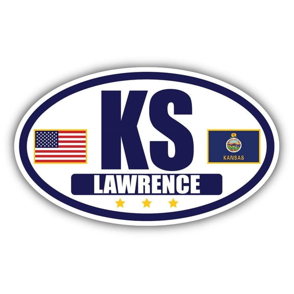 Flag of Kansas / American Flag Oval 3M Vinyl Bumper Sticker Decal | Navy & Gold Lawrence, KS Sticker Vinyl Decal