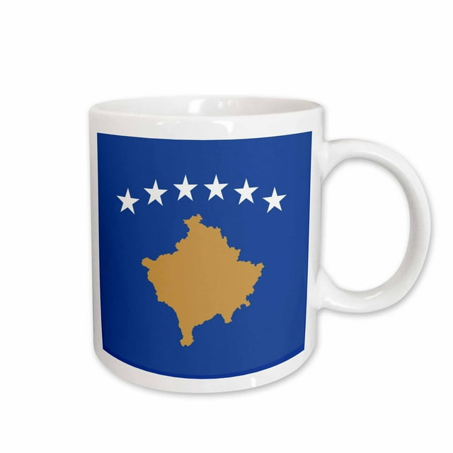 Flag of Kosovo Blue with six white stars gold country shape map