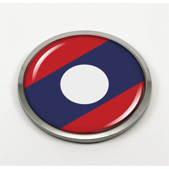 Flag of Laos | 3D Domed CAR Emblem Badge Sticker Chrome Metal Round Bezel