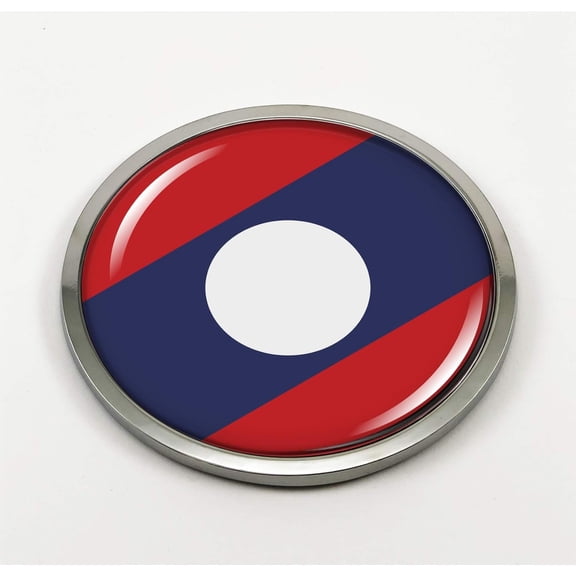 Flag of Laos | 3D Domed CAR Emblem Badge Sticker Chrome Metal Round Bezel