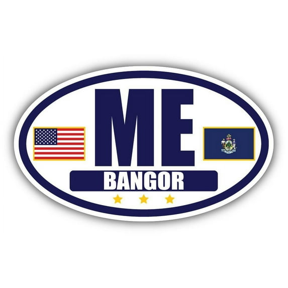 Flag of Maine / American Flag Oval 3M Vinyl Bumper Sticker Decal | Navy & Gold Bangor, ME Sticker Vinyl Decal