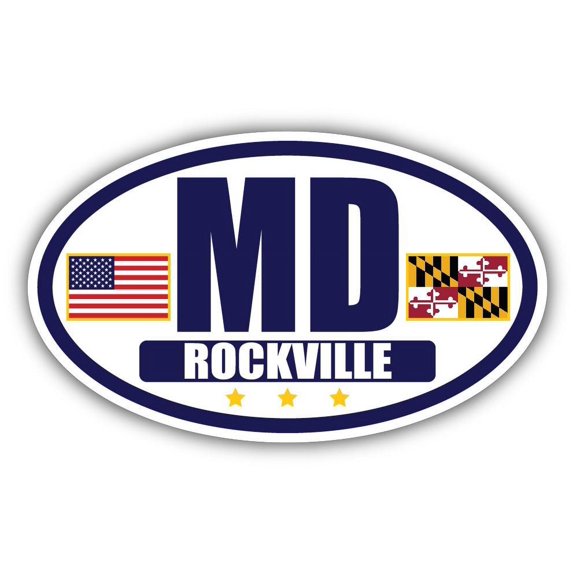 Flag of Maryland / American Flag Oval 3M Vinyl Bumper Sticker Decal | Navy & Gold Rockville, MD Sticker Vinyl Decal