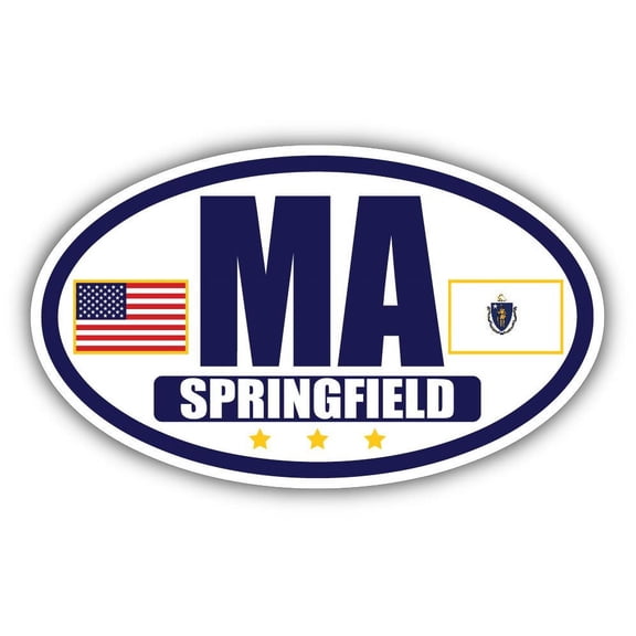 Flag of Massachusetts / American Flag Oval 3M Vinyl Bumper Sticker Decal | Navy & Gold Springfield, MA Sticker Vinyl Decal