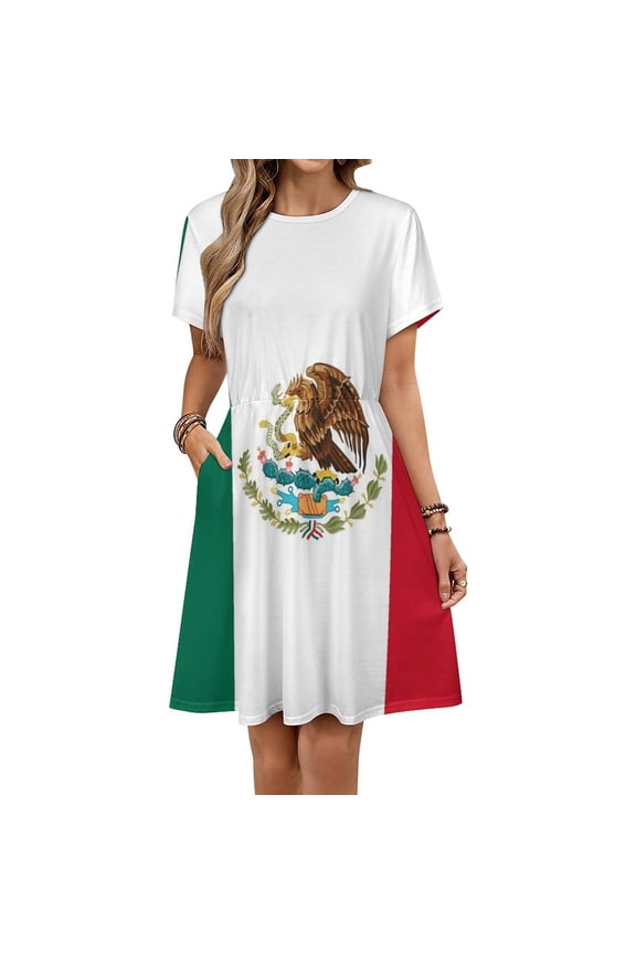 Flag of Mexico Dress Fashion Beach Short Sleeve Dresses Female Party Printed Sundress