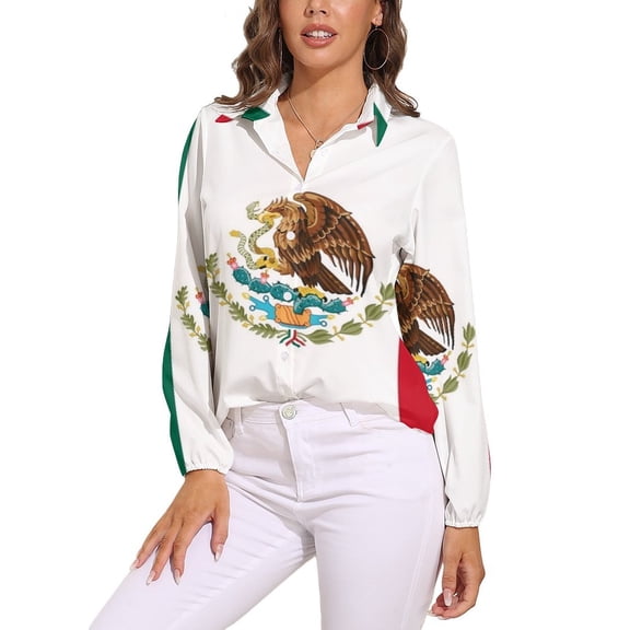 Flag of Mexico Long Sleeve Blouse Woman Streetwear Casual Shirts Summer Oversize Woman Streetwear Clothing Birthday Present