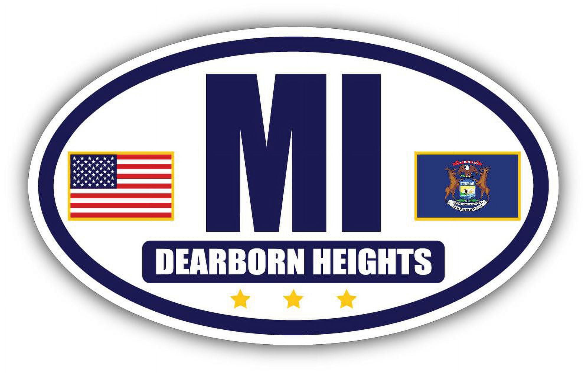Flag of Michigan / American Flag Oval 3M Vinyl Bumper Sticker Decal Navy & Gold Dearborn
