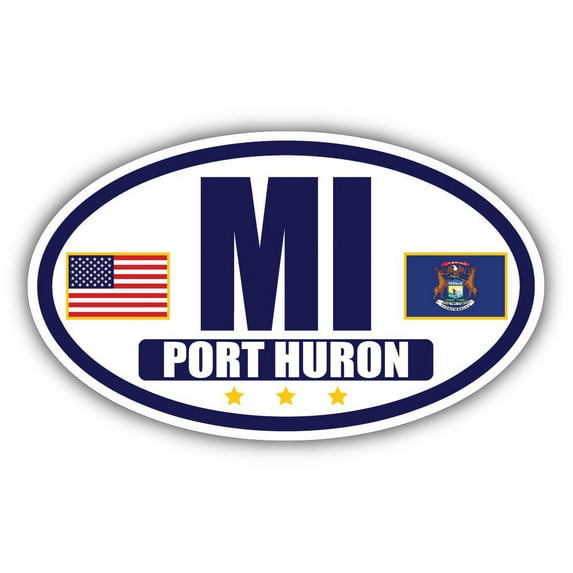 Flag of Michigan / American Flag Oval 3M Vinyl Bumper Sticker Decal | Navy & Gold Port Huron, MI Sticker Vinyl Decal